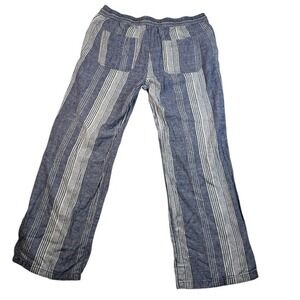 Old Navy Womens Linen Blend Striped Drawstring Casual Pants Size L wide leg